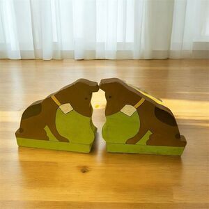 Vintage 1960s Mid Century Bookends Wooded Copper Dog Animal Art Scooby Beagle